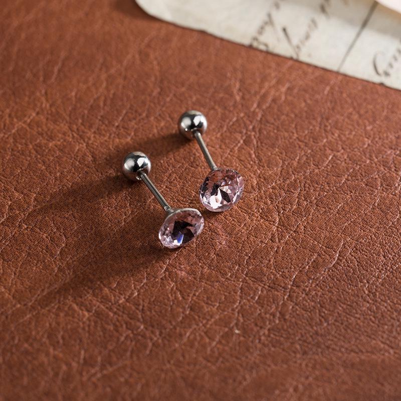 6mm Flashy Titanium Steel Threaded Ear Studs with Diamond for Cartilage and Ear Care