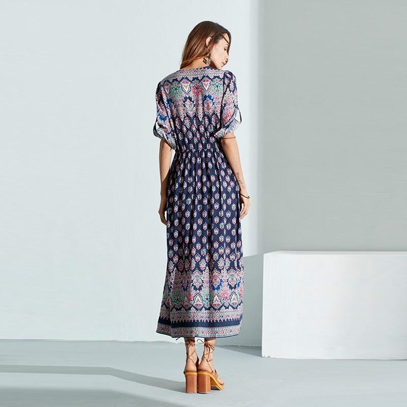 Elegant Women Boho V Neck Long Maxi Dress With 3/4 Sleeve For Party And Evening Events