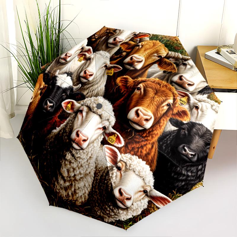 Circle Animals pattern, automatic folding umbrella, portable and foldable design, 8 ribs, a Christmas or birthday gift.