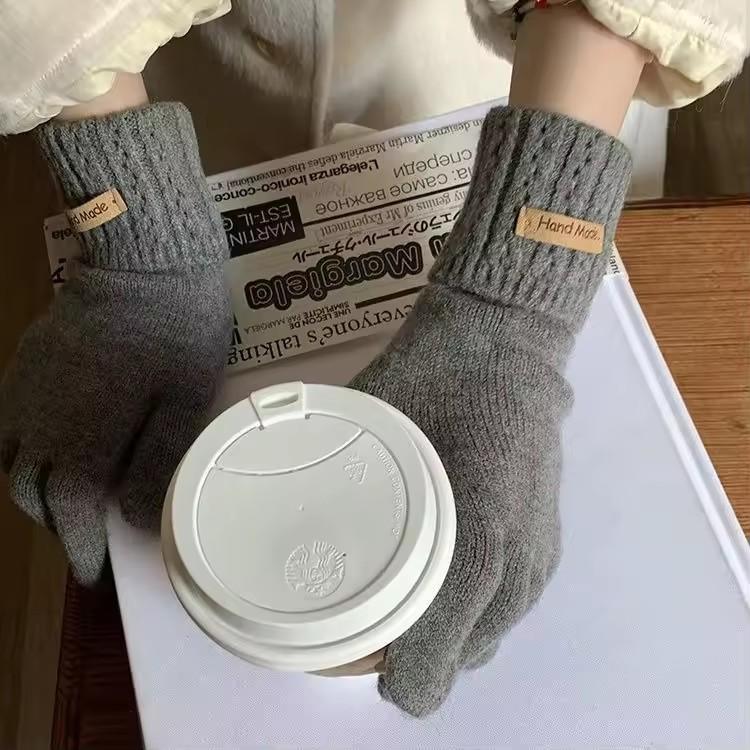 Korean High Quality Knitted Gloves for Women Missing Fingers Touch Screen Protector Gloves Simple Washable Full Finger Gloves