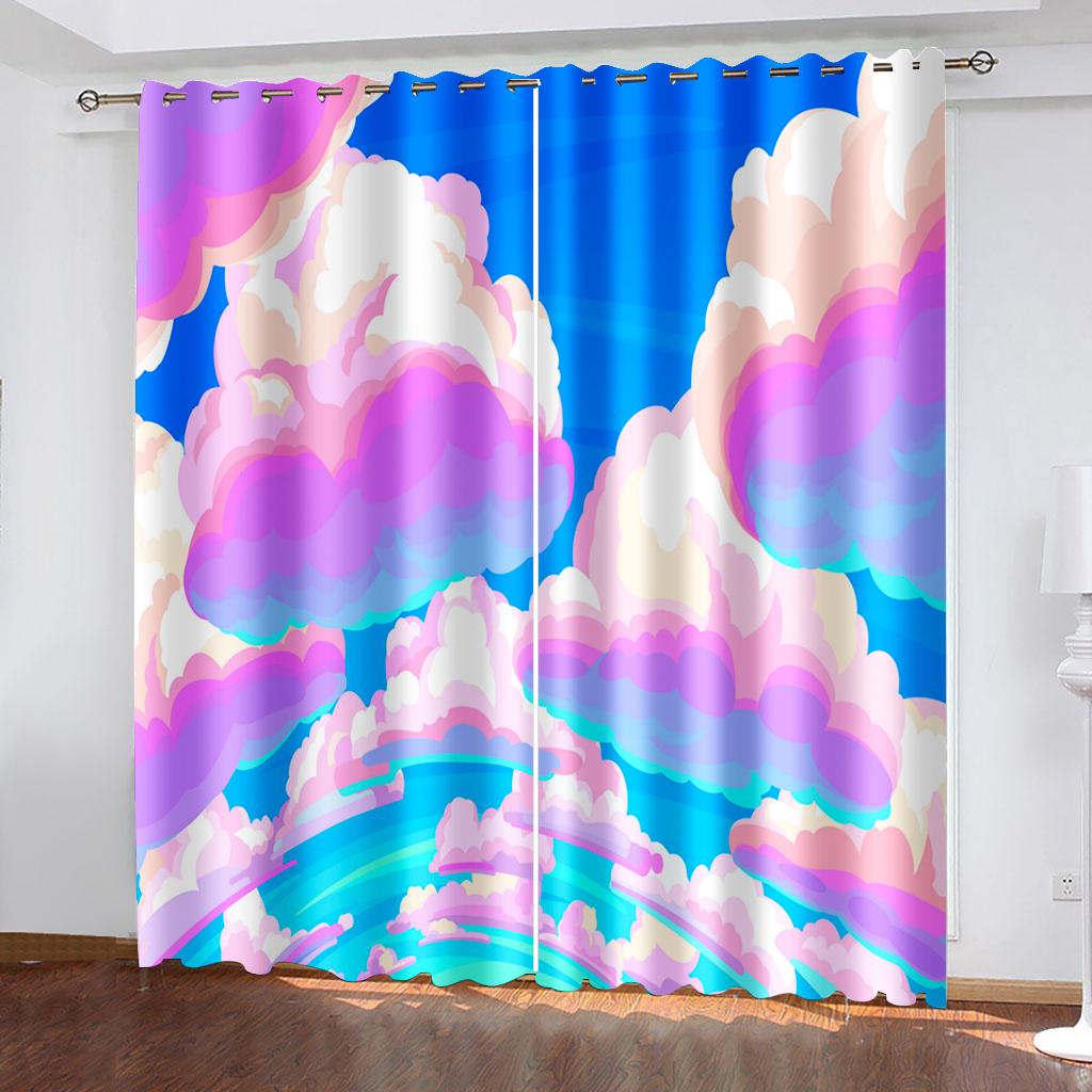 

Плотные 2 шт., 90% затенение, натуральные, красочные, облачные, детские, затемняющие оконные занавески для спальни, гостиной, ванной комнаты, кухни, двери W50 X H130(CM)X2&Grommet Top