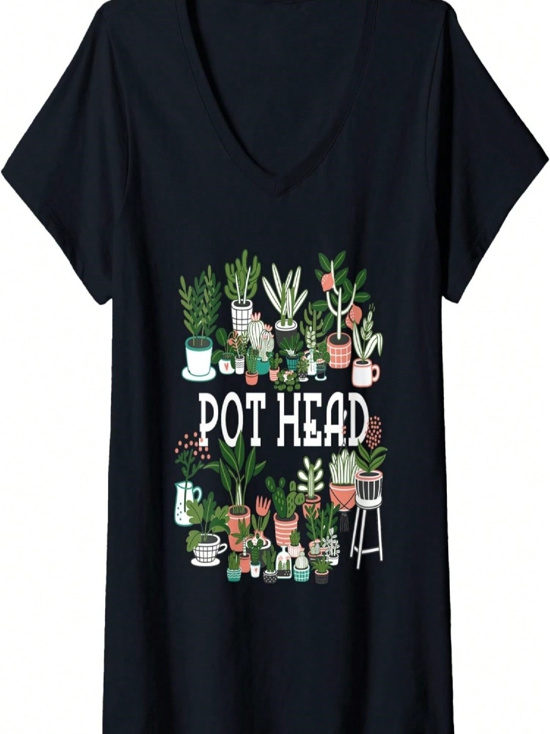 Womens Plant Lover And Gardener Pot Head Succulent V-Neck T-Shirt S разноцветный