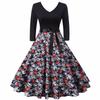 Women's Halloween Digital Printed Waist Long Sleeve Stitching A-line V-neckDress