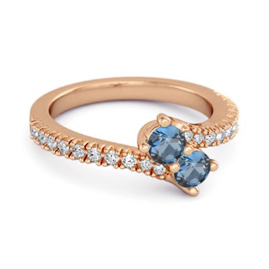 London Topaz Twin Stone Pave Bypass Ring - 925 Sterling Silver Rose Gold Vermeil