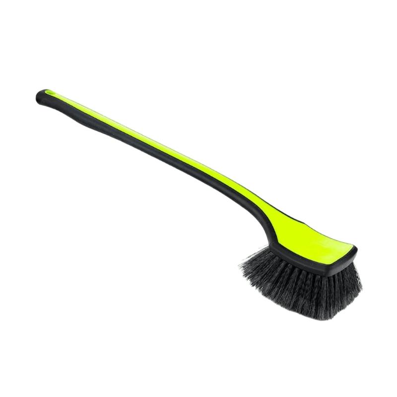 Soft Bristle Wheel Brush with Long Handle, Wide Head and Hanging Hole for Tire Cleaning, Wheel Care and Vehicle Washing
