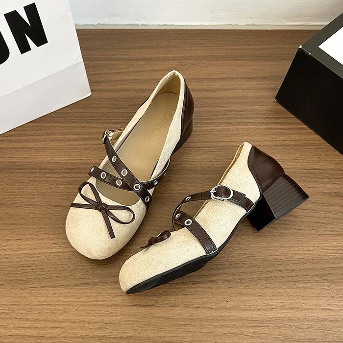 Spring Vintage Thick Heel Women Mary Jane Shoes Concise Belt Buckle Shoes Female Elegant Party Dress Pumps