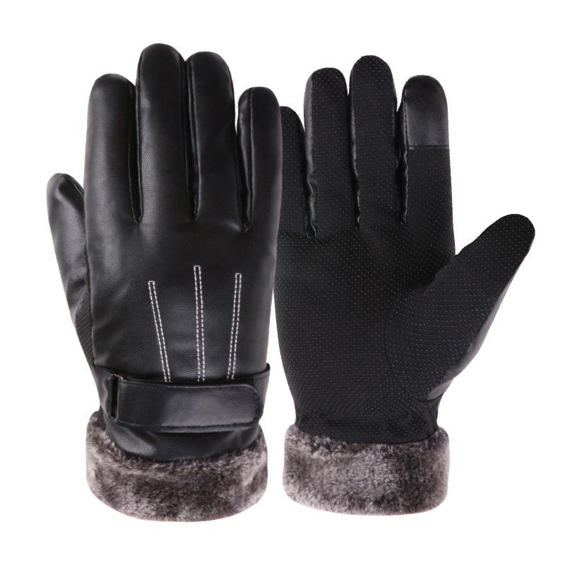 Warm Leather Gloves for Men In Autumn and Winter New Touch Screen Plus Velvet Motorcycle Outdoor Riding Cold Proof Gloves