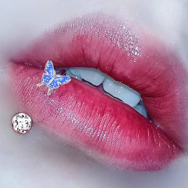 Stainless Steel 4mm Soft Clay Bead Lip Ring Butterfly Zircon Horseshoe Piercing Jewelry Punk Style
