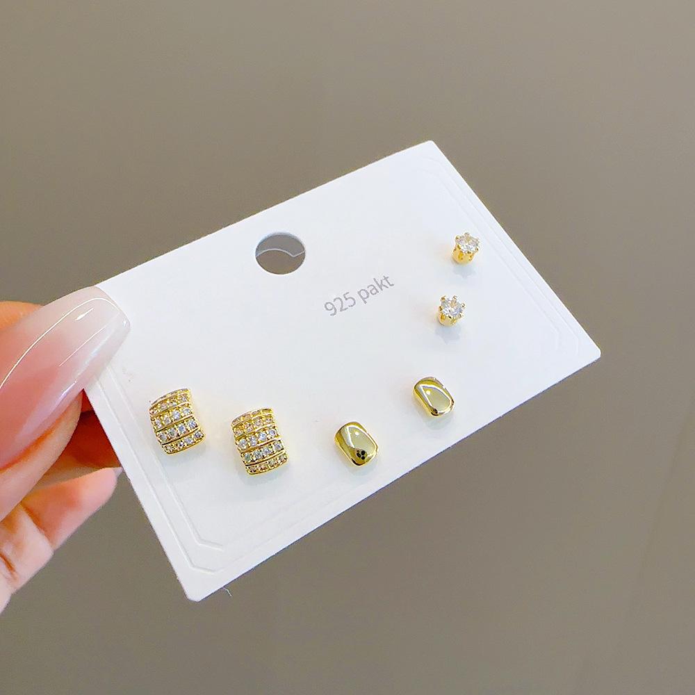 Cross-Border Fashion: Geometric Heart & Butterfly Earrings Set with S925 Silver Needle