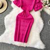 Summer Women Elegant Ruffle Metal Button Office Work Knitted Sheath Sweater Mini Dresses
