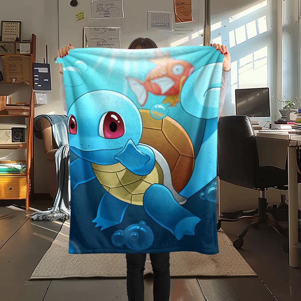 Flanelová deka se vzorem kreslené postavičky Squirtle, Vysoká kvalita, Pohodlná pro všechna roční období, Domácí dekorace, Teplo a pohodlí, Perfektní pro dárky.