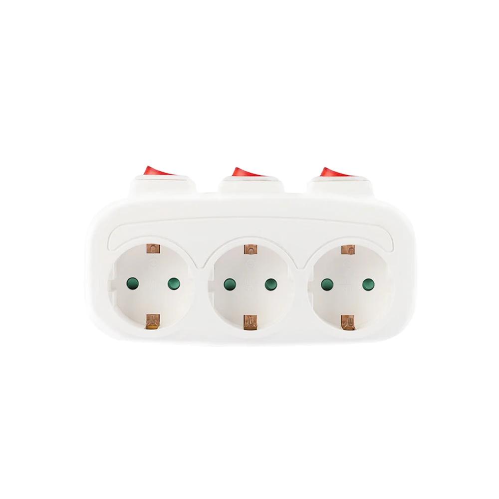 Independent Switch EU Schuko Triple Outlet Power Expansion Plug 1 to 3 Wall Socket Adapter Power Splitter For home