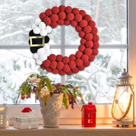 Christmas Wreath Plush Balls Bright Colors Lightweight Festive Atmosphere Wreath Holiday Season Decoration