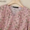 ZANZEA Women Casual V-Neck Loose 3/4 Sleeve Floral Print Blouse