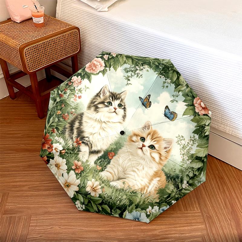 Muster mit zwei persischen Katzen, automatischer Klappschirm, tragbares und faltbares Design, 8 Schirmstäbe, ein Weihnachts- oder Geburtstagsgeschenk.