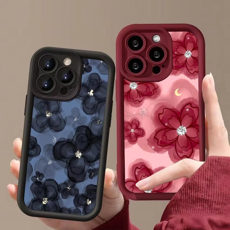 Diamond Floral Design Silicone Phone Case For Samsung Galaxy S25 S24 S23 S22 S21 S20 Ultra Plus FE A15 A35 A54 A55 Cover