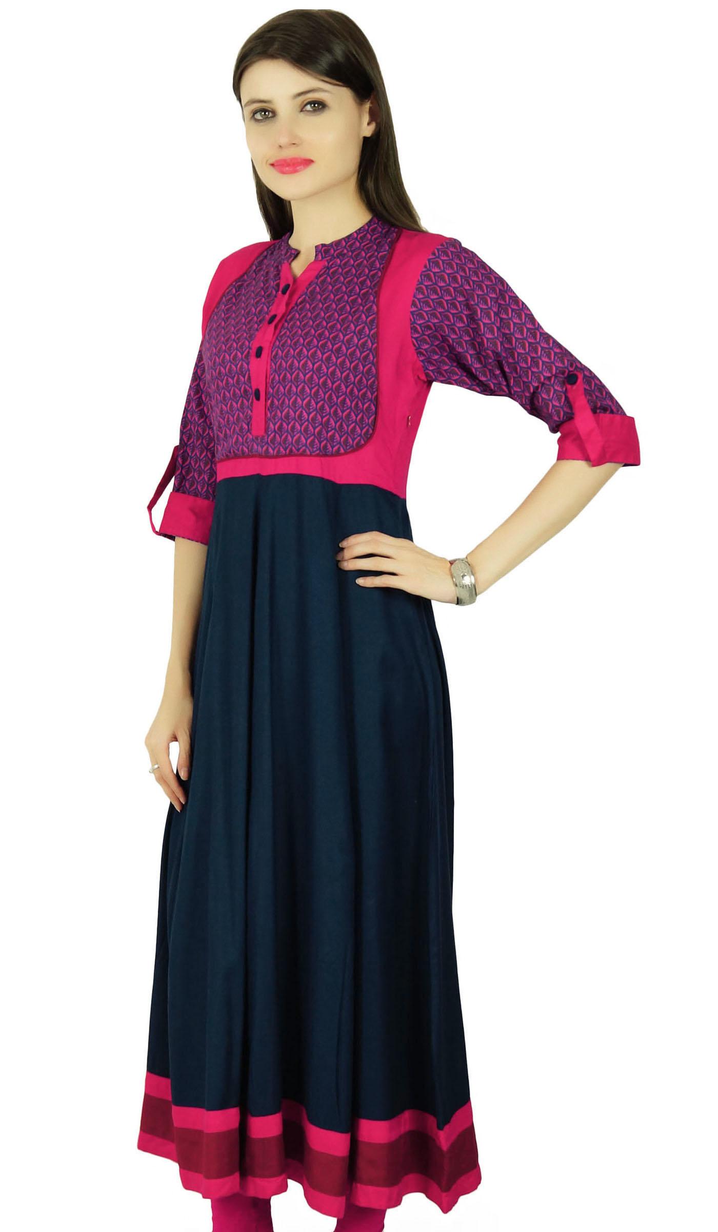 

Жіноча повсякденна повсякденна туніка з етнічними куртськими листами Bollywood Kurti 8 синій