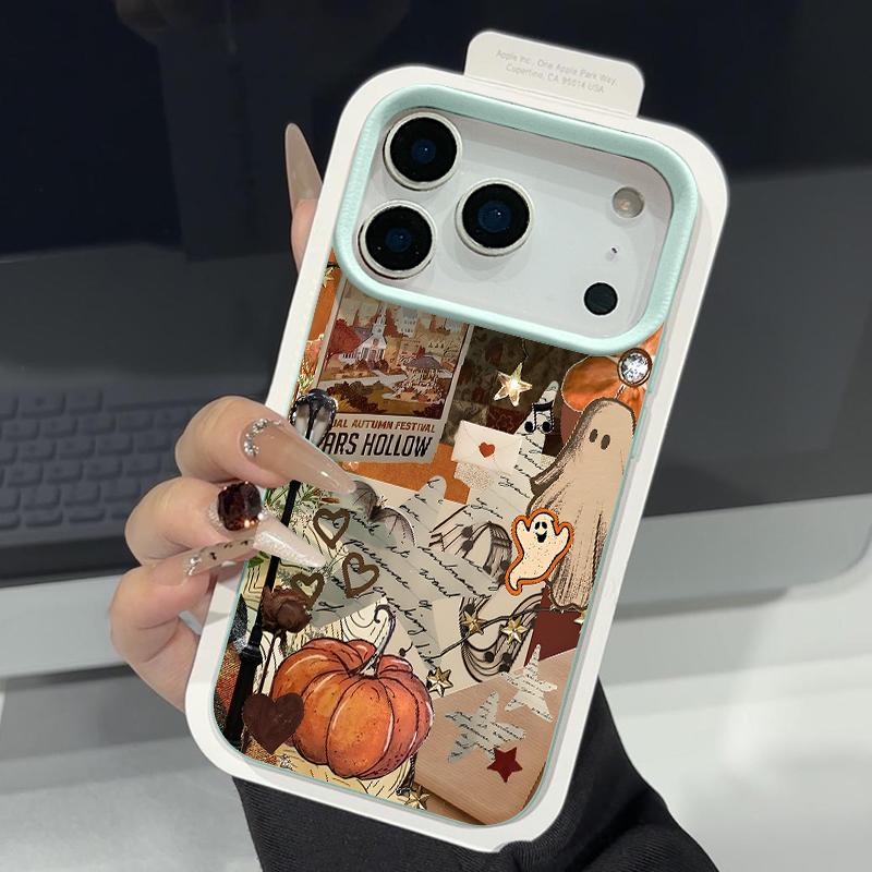 Pumpkin Lantern Ghost Halloween Case For iPhone 18 Pro Max 17 16 15 14 13 Pro Max 17E 16E Leather Texture Silicone Anti-skid Soft Cover