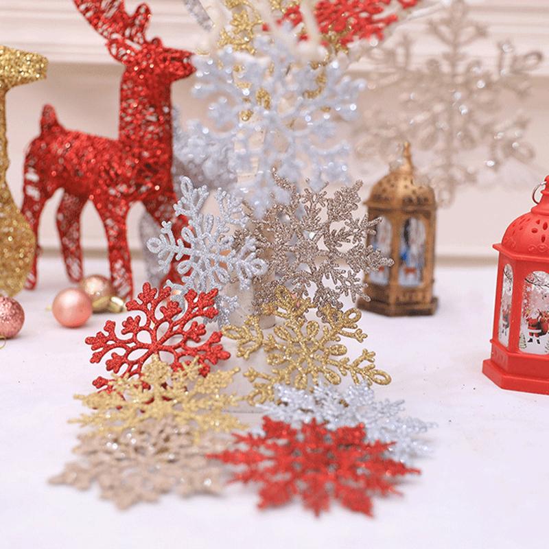 24 Decorazioni Natalizie A Forma Di Fiocco Di Neve, Glitterate, Con Cordino Argentato, Diametro 10 Cm, Bianco E Argento