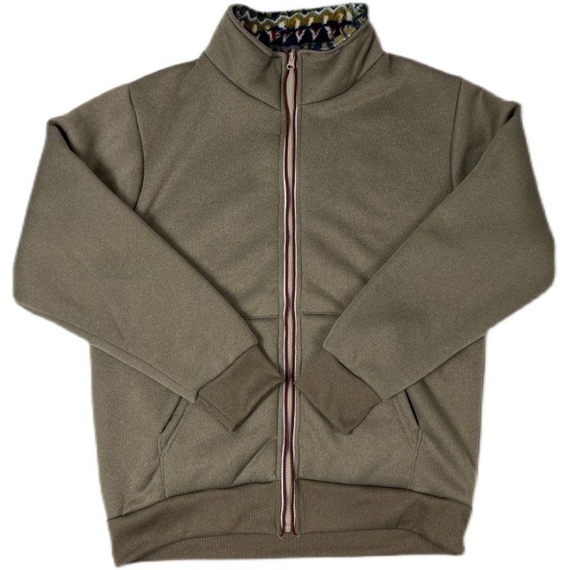 Japanese Single Men Fall and Winter Fleece-lined Thickened Pure Color Outwear Couple Casual Japanese Retro Warm Stand Collar Jacket Khaki LL