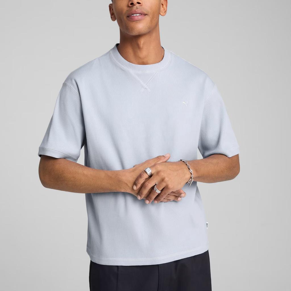 Puma Solid Color Loose Fit Crew Neck Short Sleeve T-Shirt Men tops Light-Blue 629346-47