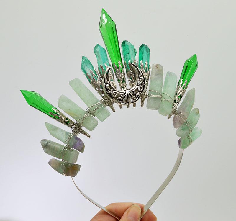 Retro Silver Moon Crystal Glass Crown Headband