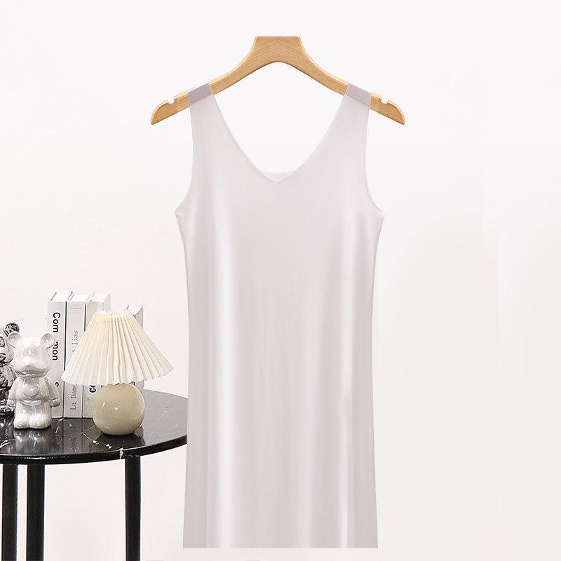 Suer ice silk seamless vest skirt women's medium and long ultra-thin large size fat  loose suspender nightdress bottomed lining skirt