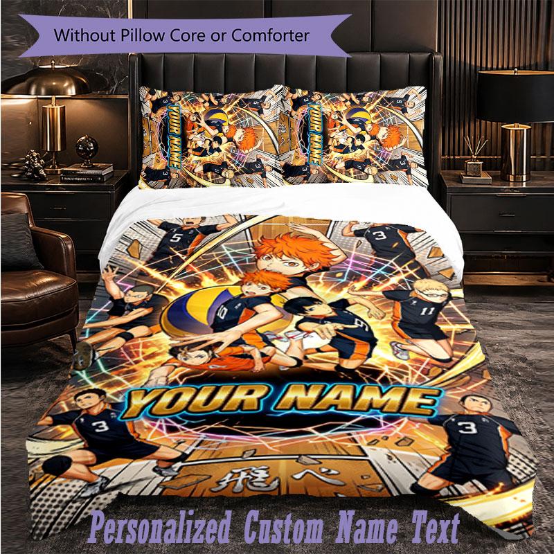 Personalized 3Pcs Bedding SetHaikyuu Custom Text Duvet Cover Pillowcase Set Bedroom Gift