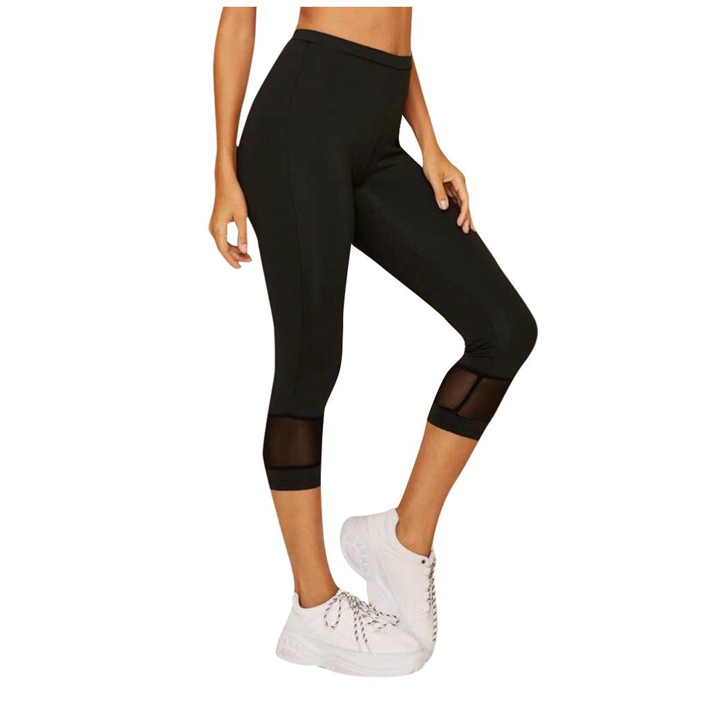 Leggings attillati da fitness con giunture traforate da donna, pantaloni da yoga corti