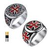 Stainless Steel Round Knight Templar Rings Red Glaze Cross The Temple of Solomo Crusader Cross Man Signet Ring Jewelry Gift