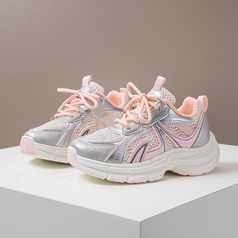 

Кроссовки для девочек 2025 новая осень сетчатые дышащие кроссовки для мальчиков мягкая подошва детская повседневная обувь обувь папы тренд 32-37 size whole box shot 48 pairs розовый