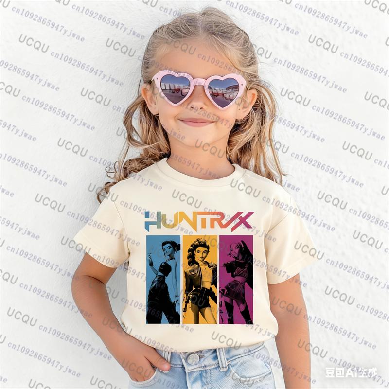 T-shirt a maniche corte Kpop Demon Hunters Genitore Figlio T-shirt Kpop Demon Hunters Carina Moda Casual Harajuku Cotone T-shirt per Bambini