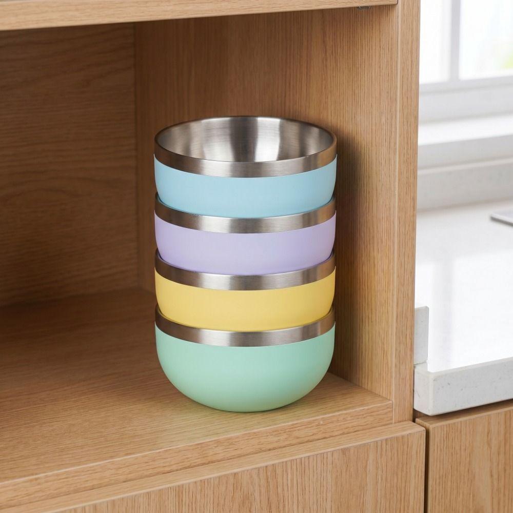 Multi-color Fruit Salad Bowl Round Bowl Food Container Stainless Steel Bowl  Kitchen Tableware