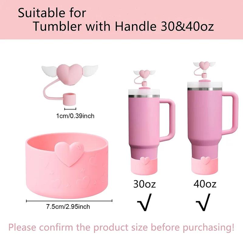 4pcs Heart Cup Accessories Set for Stanley 30oz 40oz Tumbler Cup, Including 2Pcs Cute Straw Cover Caps 10mm Straw Toppers