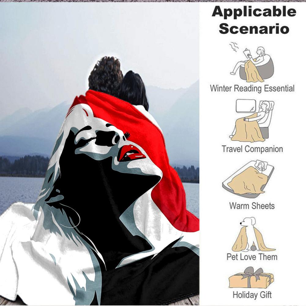 1pc Glamourous Portrait Blanket Lightweight Flannel Blanket Throw Blanket For Sofa, Bed, Travel, Camping, Livingroom, Office, Couch