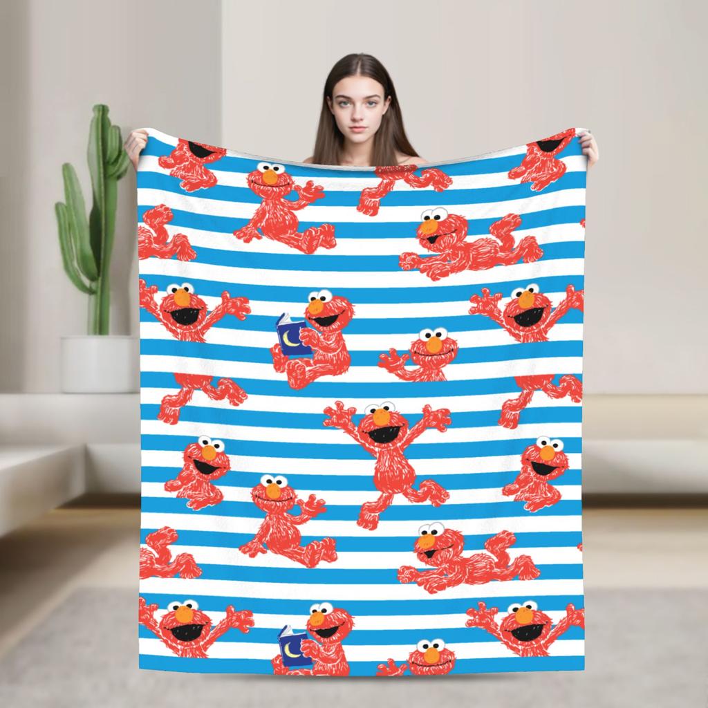 Cookie Monster Sesamets Knitted Blanket Flannel Throw Blanket Bedroom Sofa Printed Ultra-Soft Warm Bedspreads