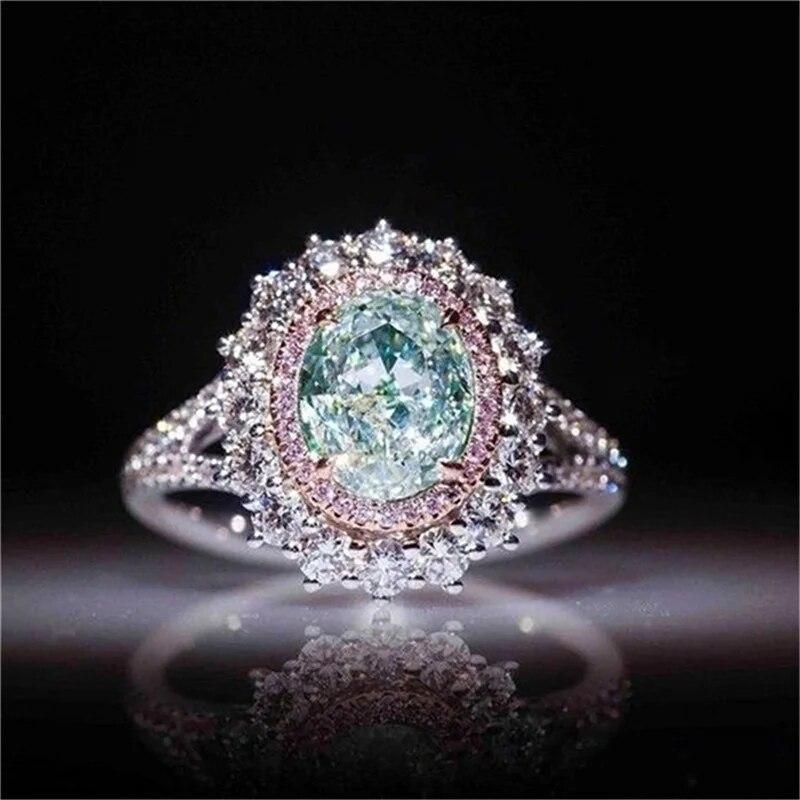 Luxurious Silver Color Trendy Rings for Women Shining Metal Inlaid Pink Zircon White Stones Wedding Rings Bridal Jewelry