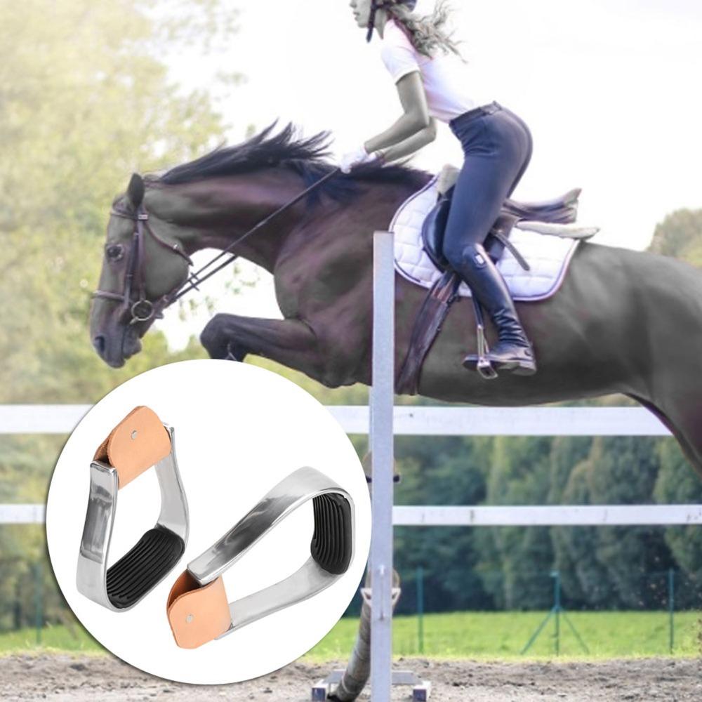 2pcs Silver Western Stirrups Rubber Anti-Skid Pad Cushioned Stirrups Aluminum Stirrups Stepping On