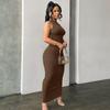 Women European Sexy Backless Halter Neck Sleeveless Slim Fit Long Bodycon Dress