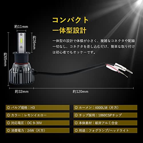 MAZERO H3 LED Nebelscheinwerfer Zitronengelb Nebelscheinwerferlampe Limettengelb Zitronengelb CSP-Chip mit Winkeleinstellfunktion Eingebauter Lüfter 4000