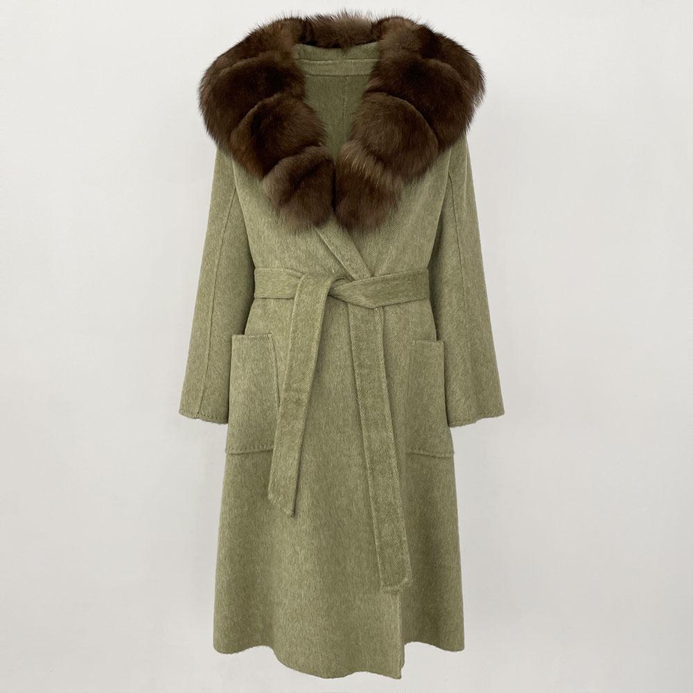 OFTBUY2024 Ekte Ull Kaninpels Kvinner Kåpe Naturskinn Mulberry Silkejakker X-lange Varm Tykk Turn-down Krage Overwear