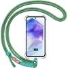 Case for Samsung Galaxy A55 5G, Transparent Slim Shockproof with Detachable Dark Green Lanyard