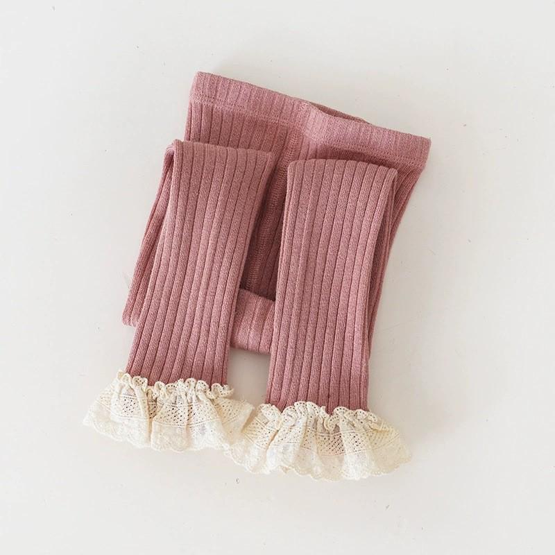 

Lace Trim Girls Leggings - Versatile Combed Cotton Cropped Pants for Spring & Autumn M (Length 48cm, Recommended 85-95cm, 1-2 years) темно-рожевого кольору