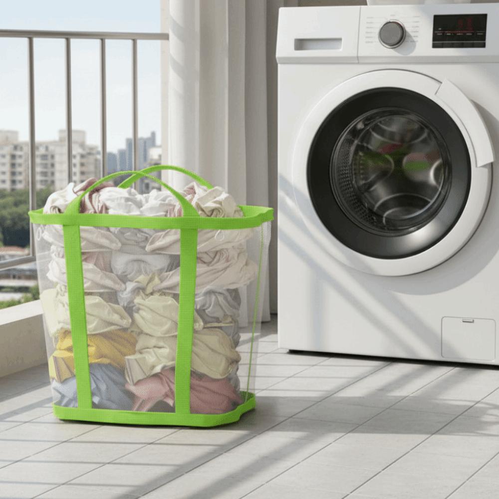 Wall Mounted Nylon Mesh Laundry Basket Foldable Breathable Mesh Laundry Hamper Space Saving with Handle Dirty Clothes Basket