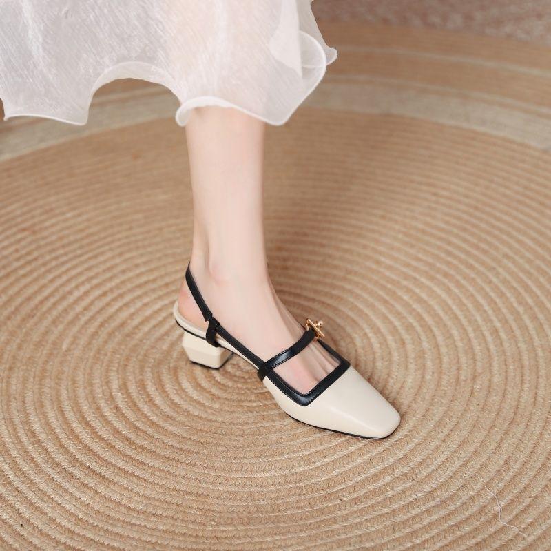2025 spring and summer new bag head sandals women's thick heel fashion versatile square head back empty casual single shoes fairy shoes