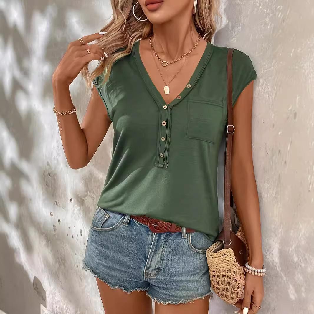 

Сексуальная футболка с глубоким V-образным вырезом, рукавами три четверти, свободного кроя, однотонная, с карманом на пуговице для женщин XXL армия зеленый