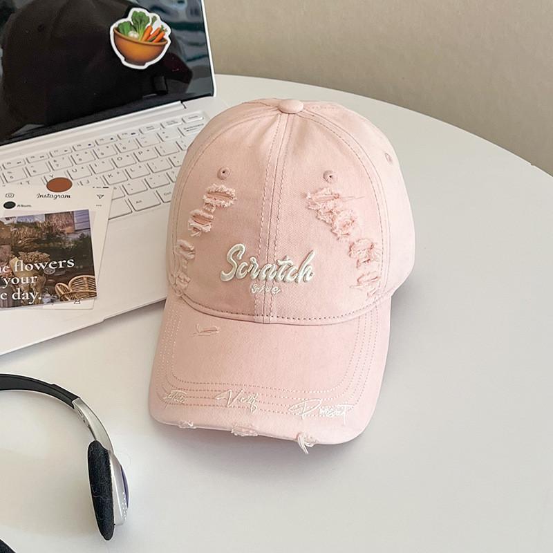 Style Distressed Letter Baseball Cap With Sun Protection For Casual Streetwear