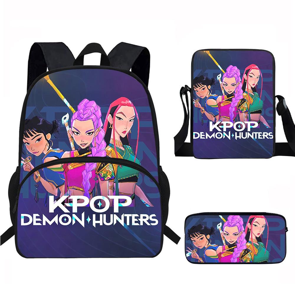 Hunters Demon Kpop Child School Backpack Set Breathable Fabric Primary Students