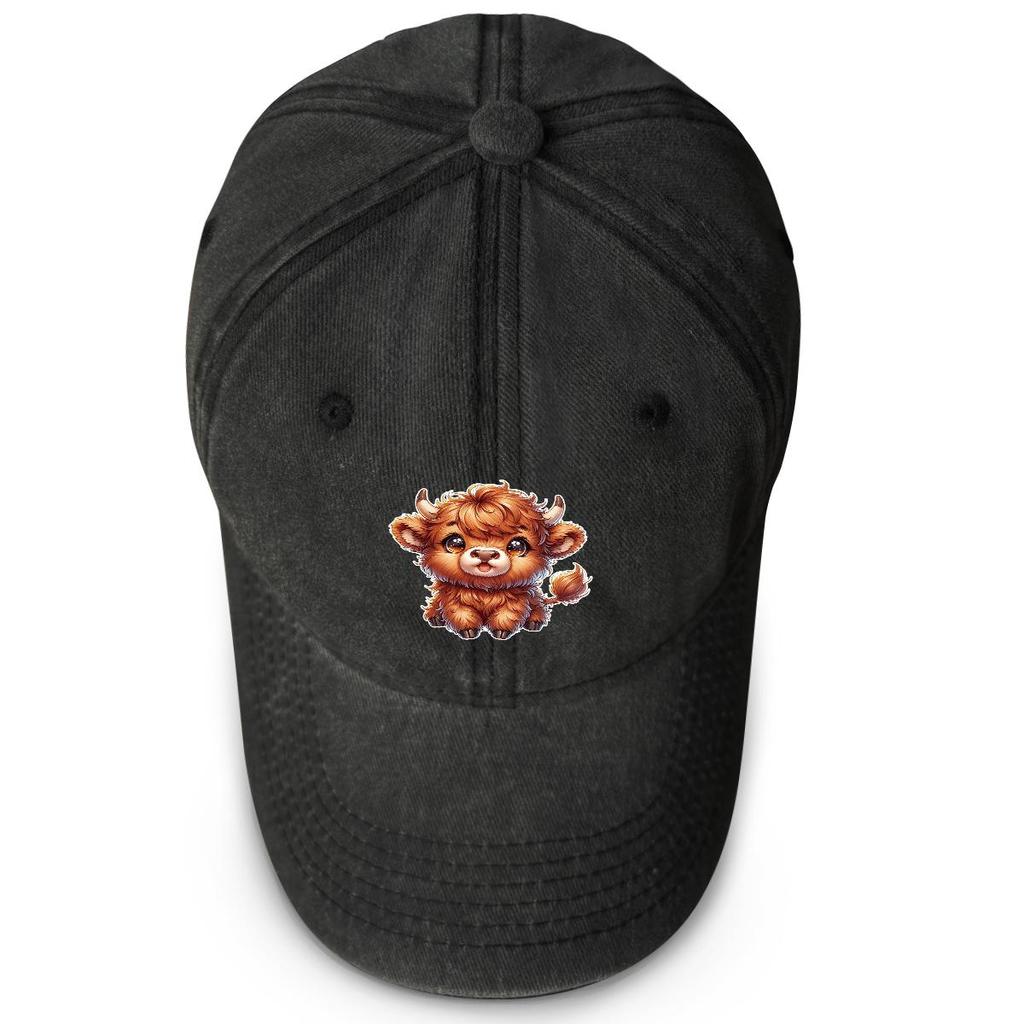 Baseballkappe mit Rinderdruck, Tier-Mesh-Kappe, verstellbarer Riemen, Used-Look, nicht dehnbarer Stoff, Passform, Snapback-Sonnenhut