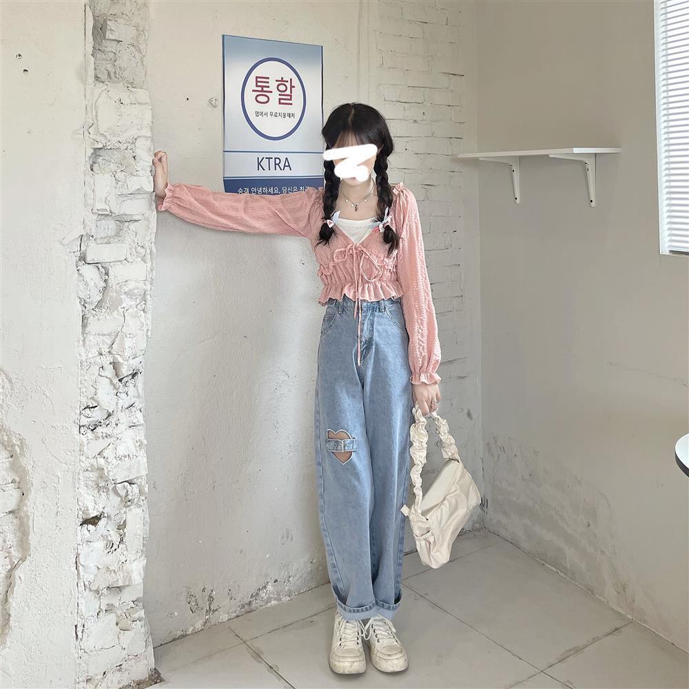 Jeans Kvinner Sommer Hjerte Hollow Out Empire Fashion Denim Mujer Hipster Student Nydelig Minimalistisk Retro Daglig Nye Bukser